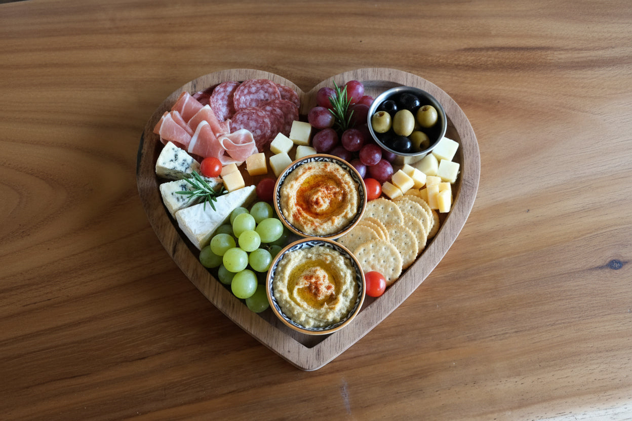 Tabla de Madera de Parota en Forma de Corazón Personalizable (23 x 25 cm)